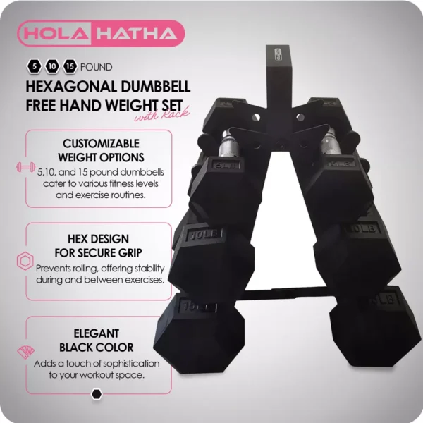 HolaHatha Hexagonal Non Slip Free Hand Dumbbell Weight - Image 2