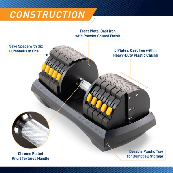 Adjustable Dumbbell System 6 Dumbbells-in-1 up to 50lbs - Image 4