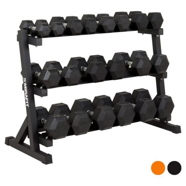 Mirafit Hex Dumbbell Set & 3 Tier Weight Rack
