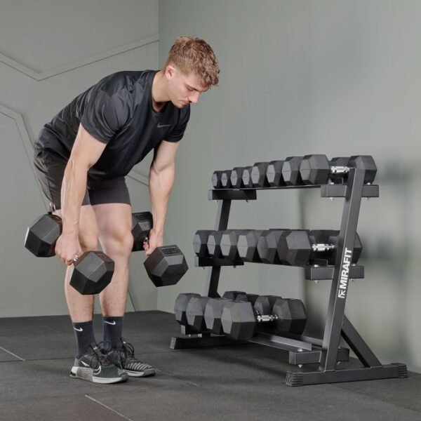 Mirafit Hex Dumbbell Set & 3 Tier Weight Rack - Image 3
