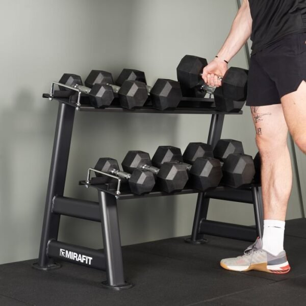 Mirafit Hex Dumbbell Set with Storage Rack - Image 4